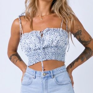 Princess Polly blue and white floral crop top